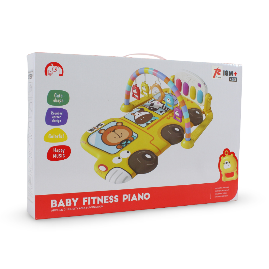 School Bus Baby Fitness Piano and Activity Gym Play Mat – Yellow