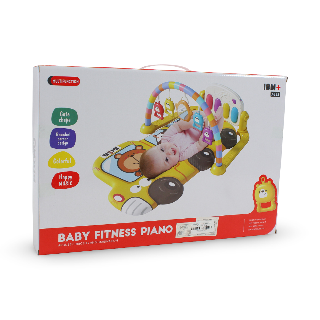 School Bus Baby Fitness Piano and Activity Gym Play Mat – Yellow