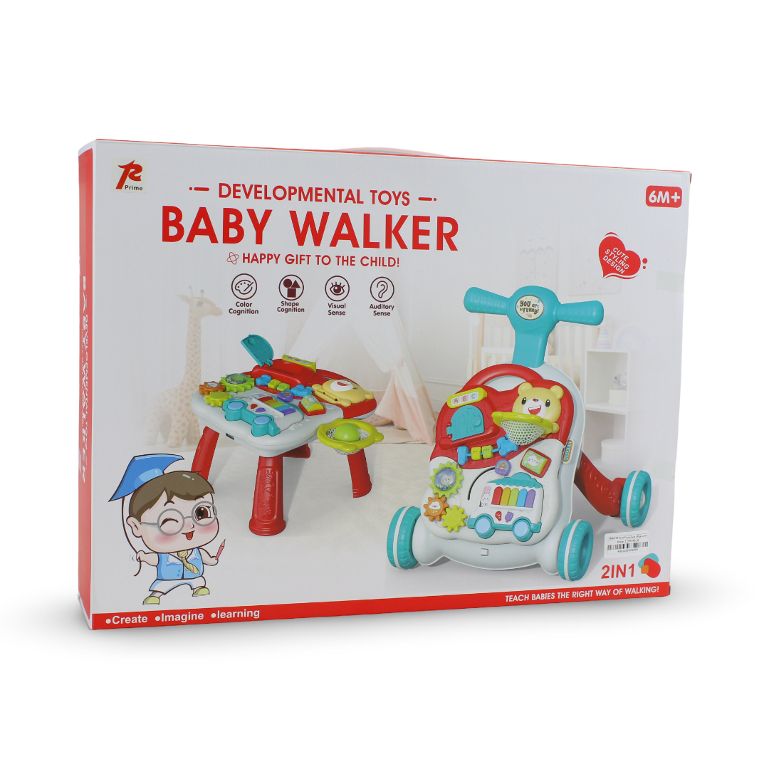 2-in-1 Baby Walker and Activity Table – Red & Green