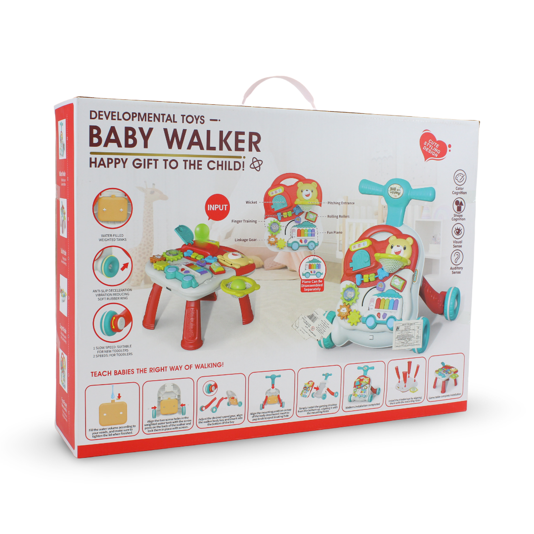 2-in-1 Baby Walker and Activity Table – Red & Green