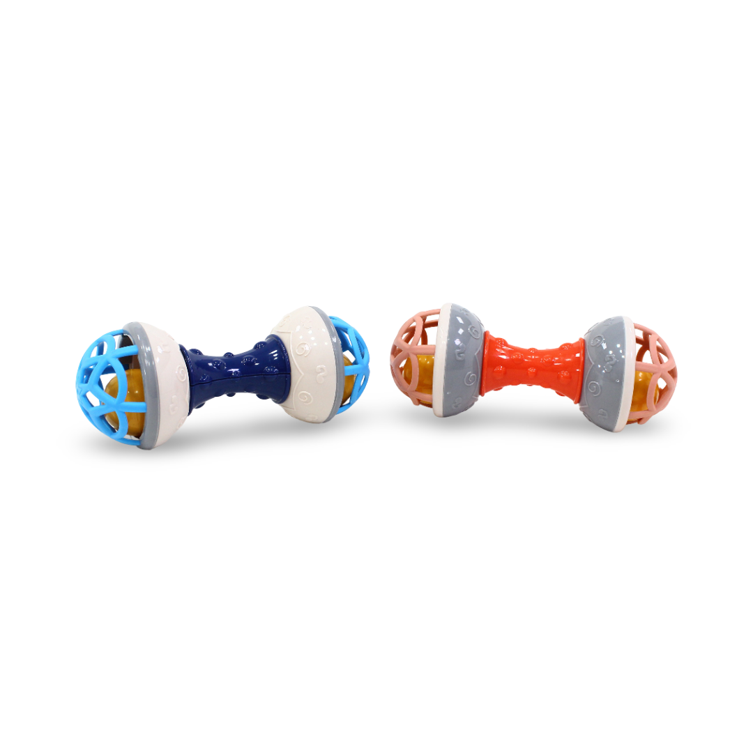 Dumbbell-Shaped Baby Rattle and Sensory Teether Toy