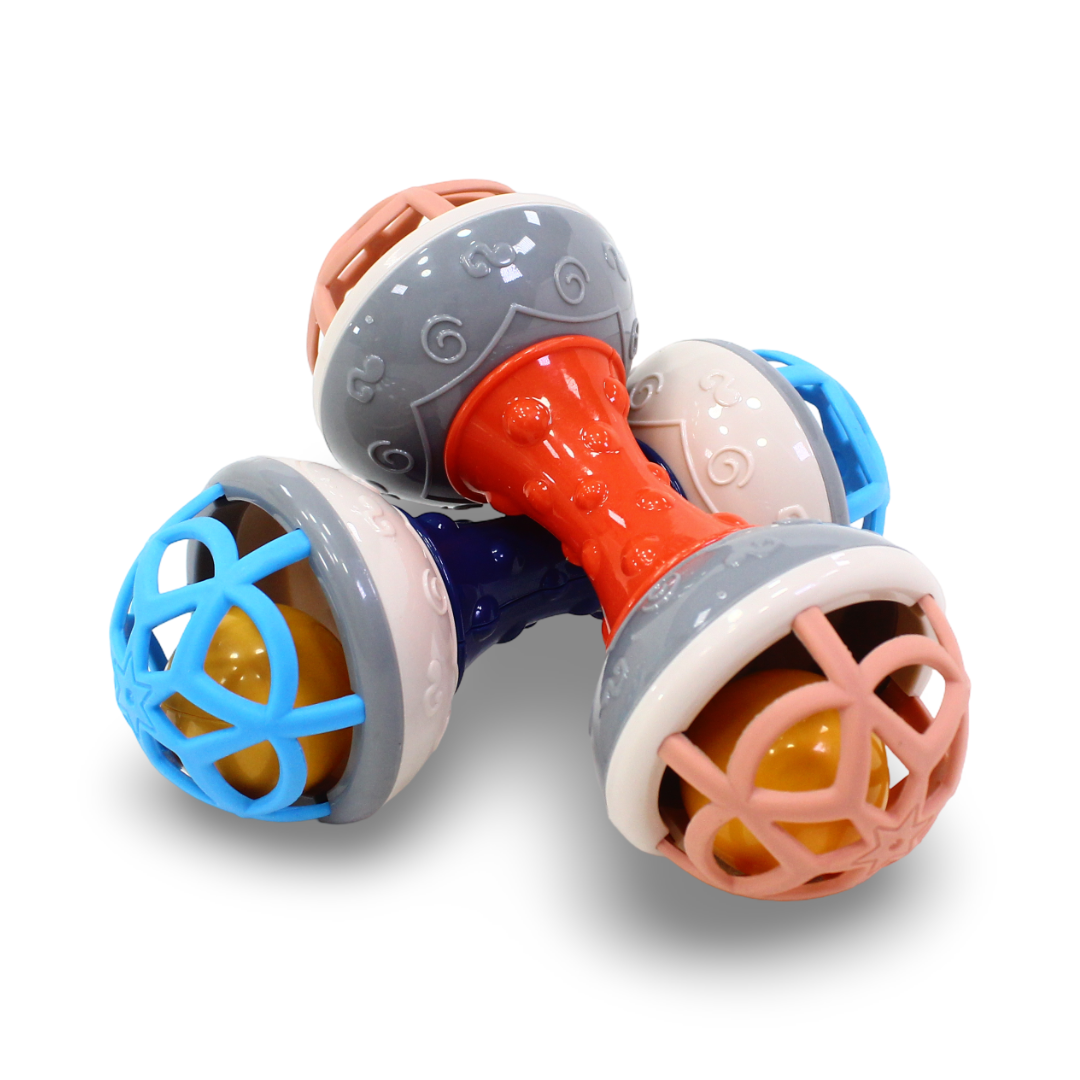 Dumbbell-Shaped Baby Rattle and Sensory Teether Toy