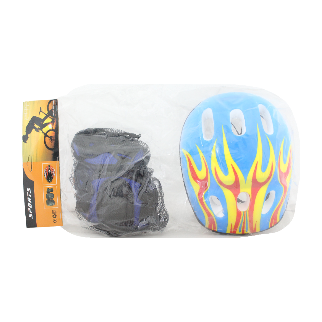 Kids Bike Helmet Safety Set – Baby Blue with Fire Print - Toys - Prime