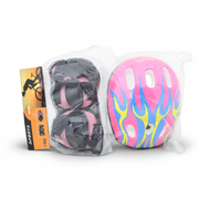 Kids Bike Helmet Safety Set – Pink with Fire Print