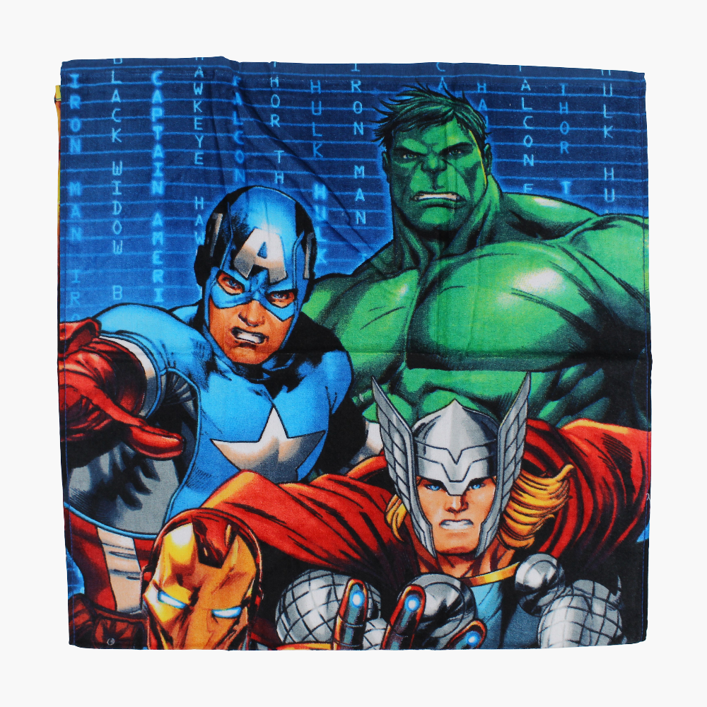 Boys Beach Towel – Blue with Avengers Print (60×120 cm)