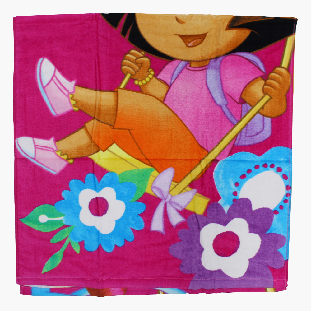 Girls Beach Towel – Fuchsia with Dora Print (60x120 cm)
