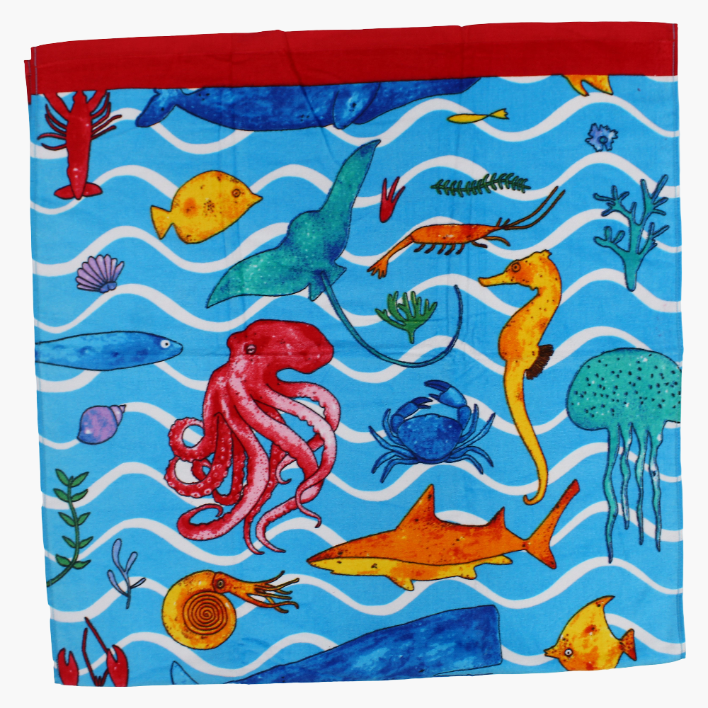 Unisex Beach Towel – Baby Blue with Under the Sea Print (70x140 cm)