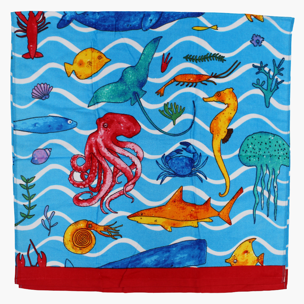 Unisex Beach Towel – Baby Blue with Under the Sea Print (70x140 cm)