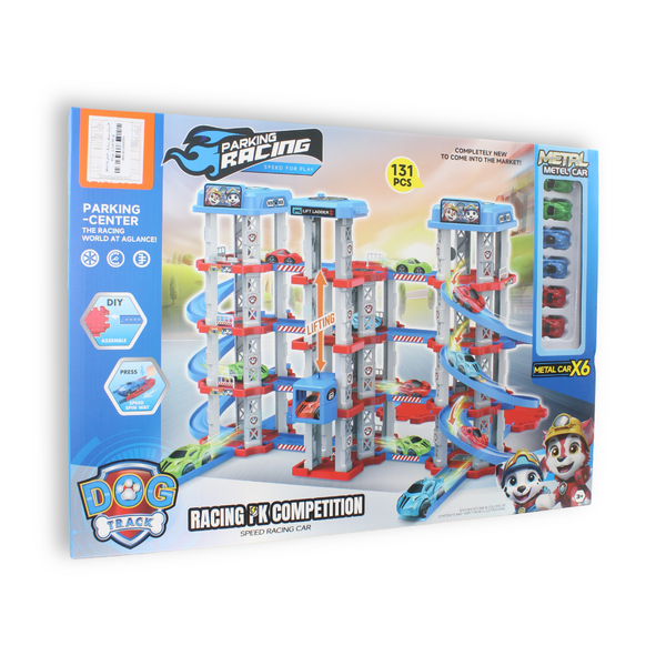 PAW Patrol Multi-Level Parking Garage and Racing Track Playset – 131 Pcs