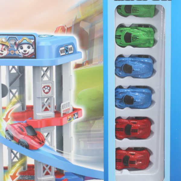 PAW Patrol Multi-Level Parking Garage and Racing Track Playset – 131 Pcs