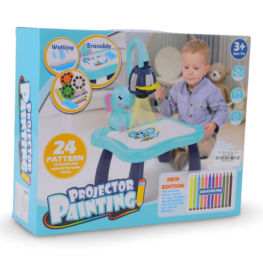 Projector Painting Table Set for Kids – Blue with Elephant Design