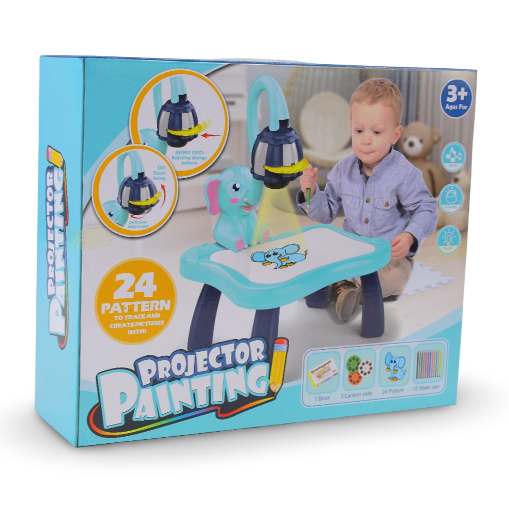 Projector Painting Table Set for Kids – Blue with Elephant Design