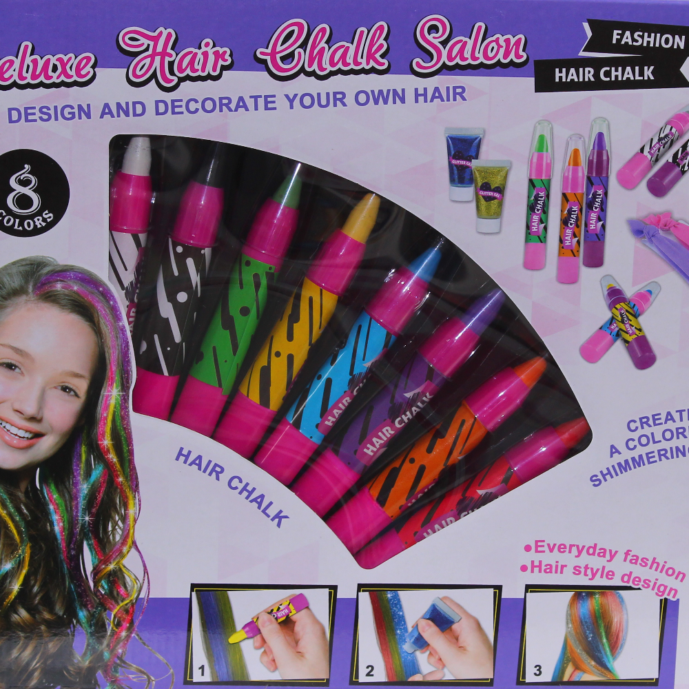 Deluxe Hair Chalk Salon – 8 Colors Hair Design Kit