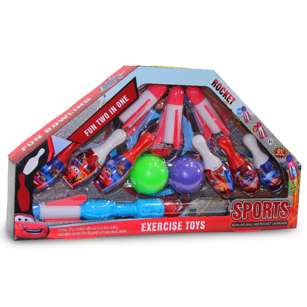 2-in-1 Cars Bowling Play Set with Rocket Launcher