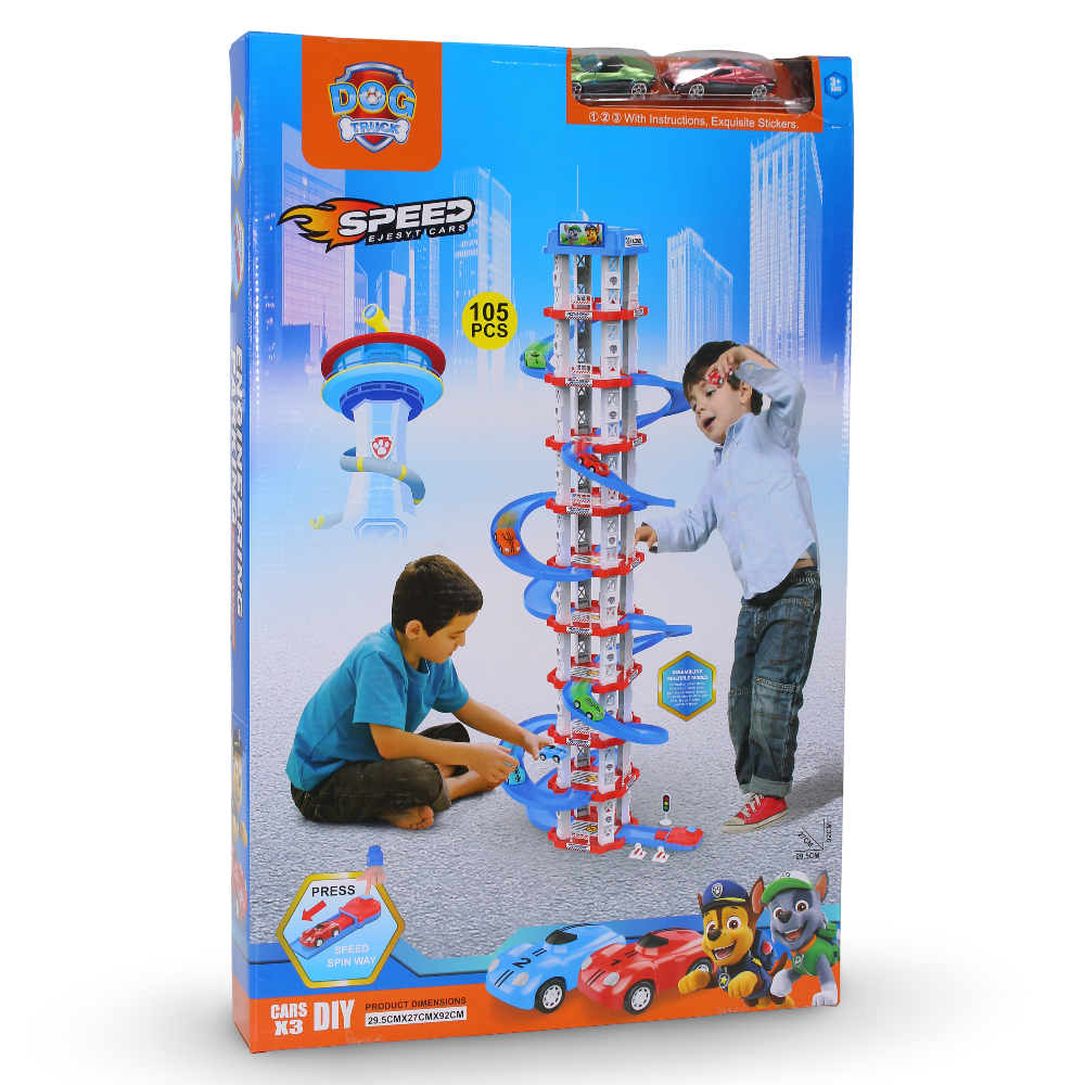 Paw Patrol Themed 5-Level Parking Tower Playset – 105 Pieces - Toys - OKO