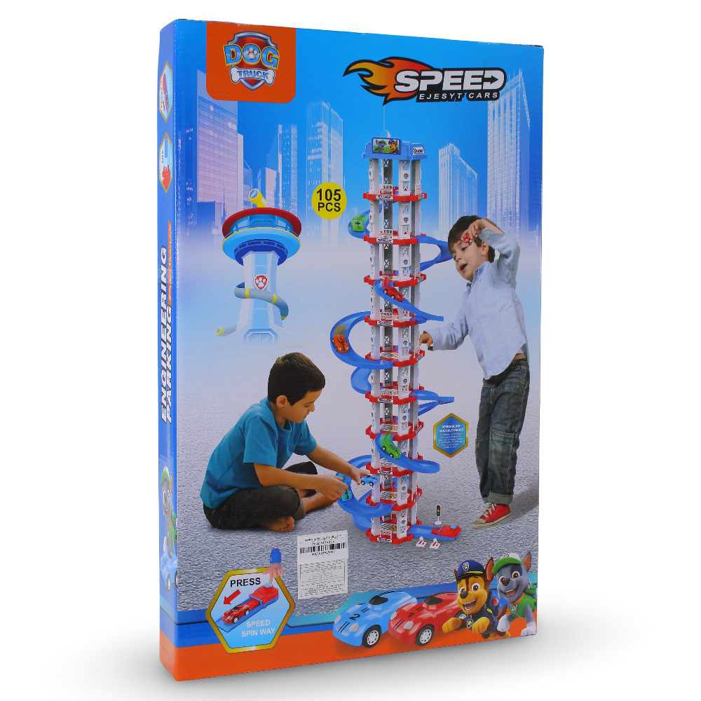 Paw Patrol Themed 5-Level Parking Tower Playset – 105 Pieces