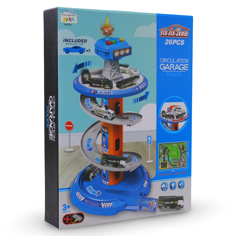 Multi-Level Police Parking Garage Playset – 26 Pieces - Toys - OKO