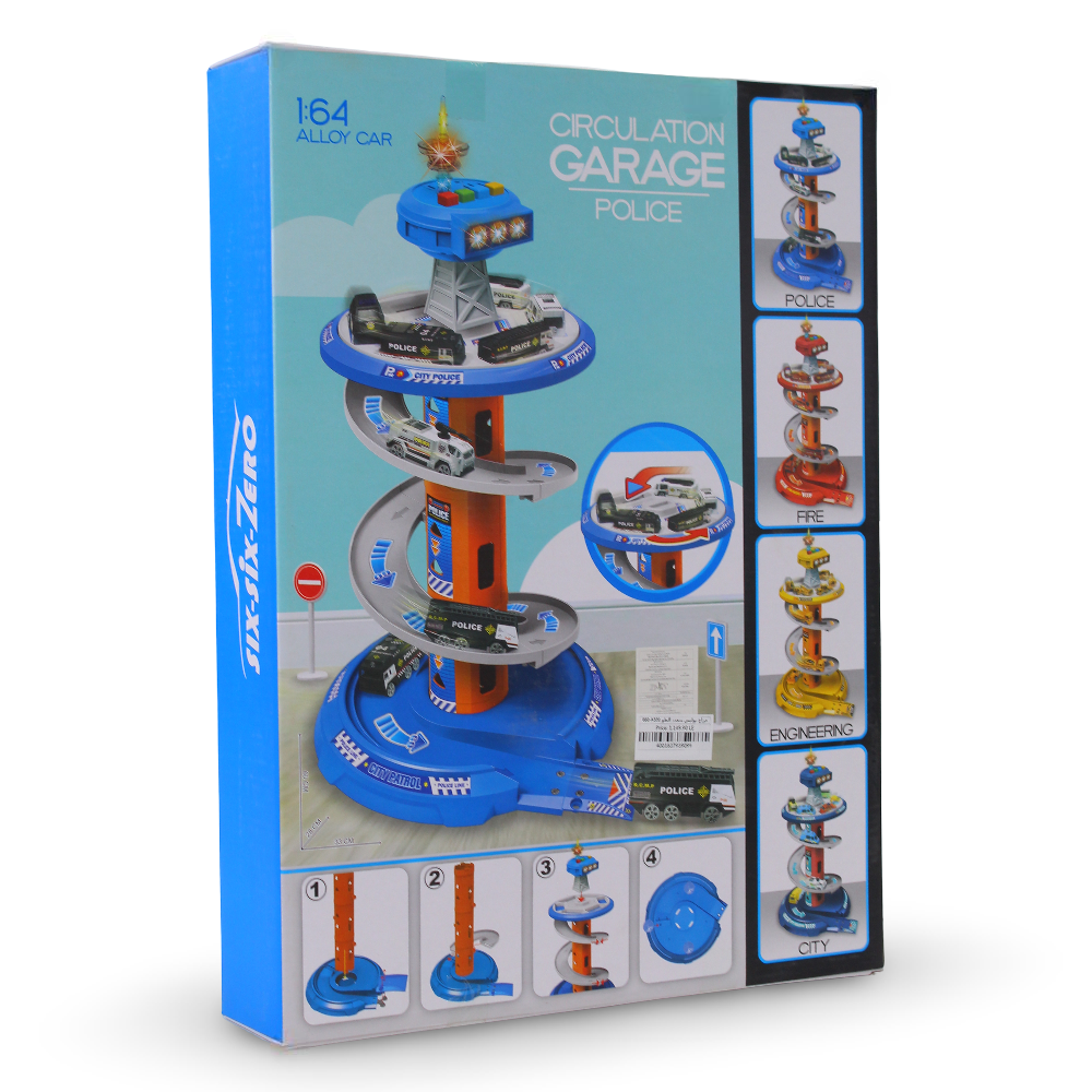 Multi-Level Police Parking Garage Playset – 26 Pieces