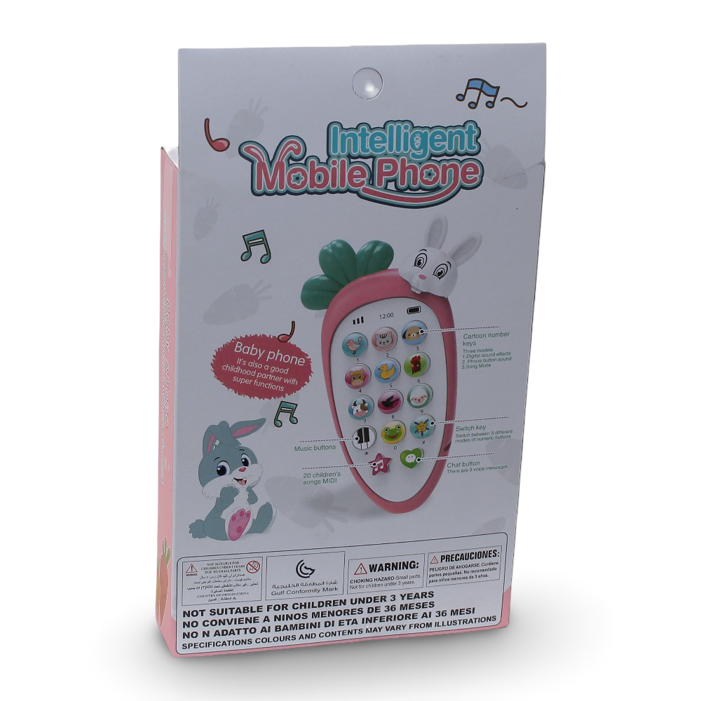 Baby Musical Toy Phone with Bunny & Carrot Design - Pink