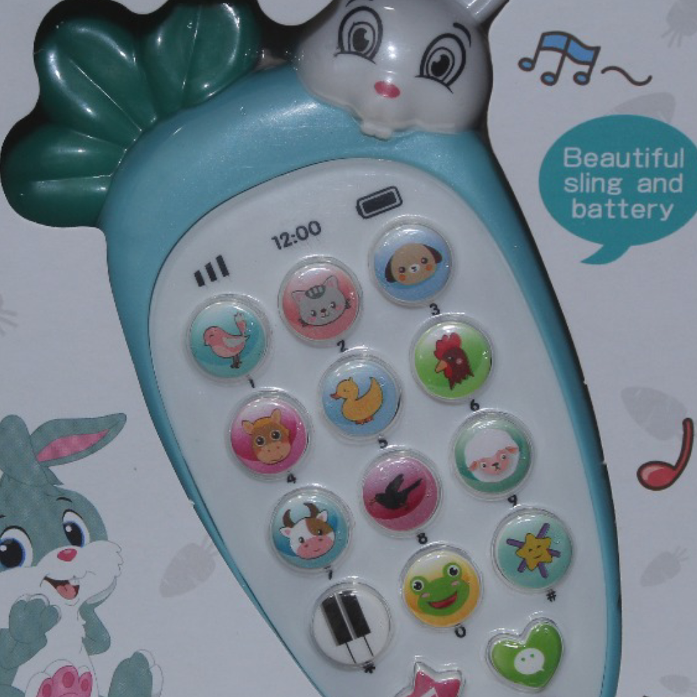 Baby Musical Toy Phone with Bunny & Carrot Design - Baby Blue