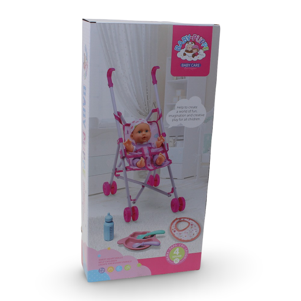 Baby Doll with Stroller and Feeding Accessories Set