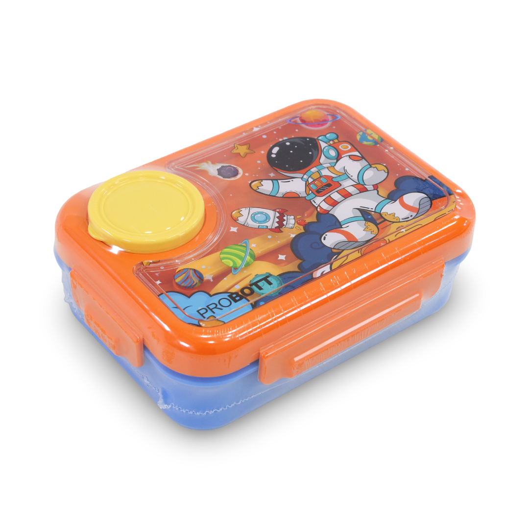 Probott Space Lunch Box with (Fork ,Spoon and Sauce Container) – Orange & Baby Blue