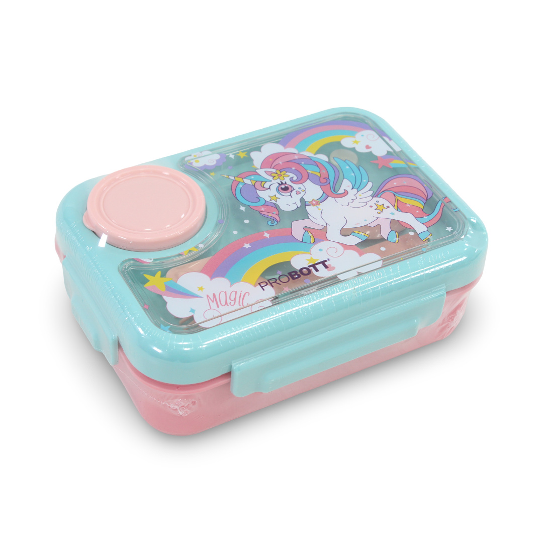 Probott Unicorn Lunch Box with (Fork ,Spoon and Sauce Container) – Mint & Pink