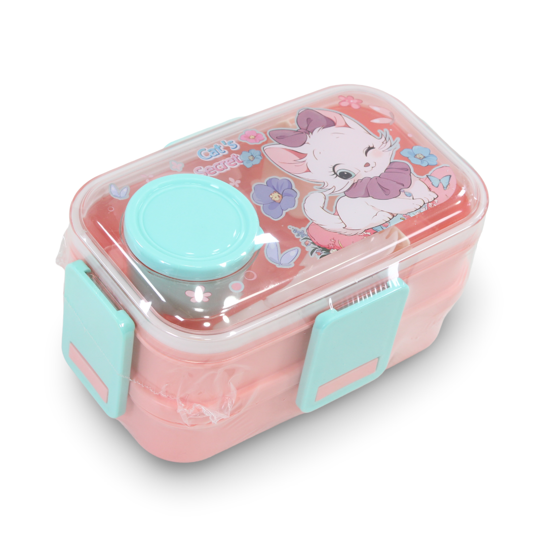 Probott Cat's Secret Lunch Box with (Fork ,Spoon and Sauce Container) – Salmon