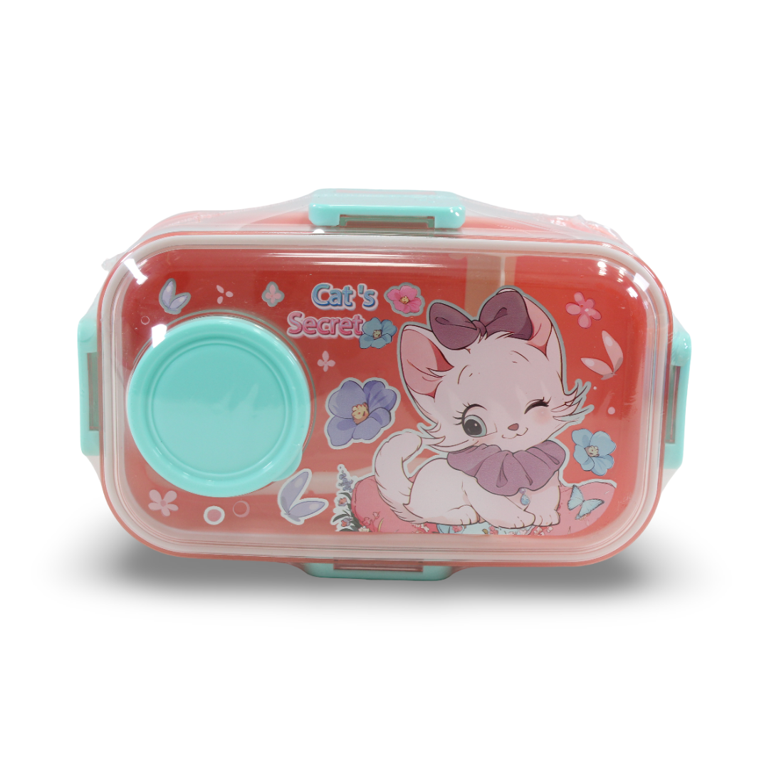 Probott Cat's Secret Lunch Box with (Fork ,Spoon and Sauce Container) – Salmon