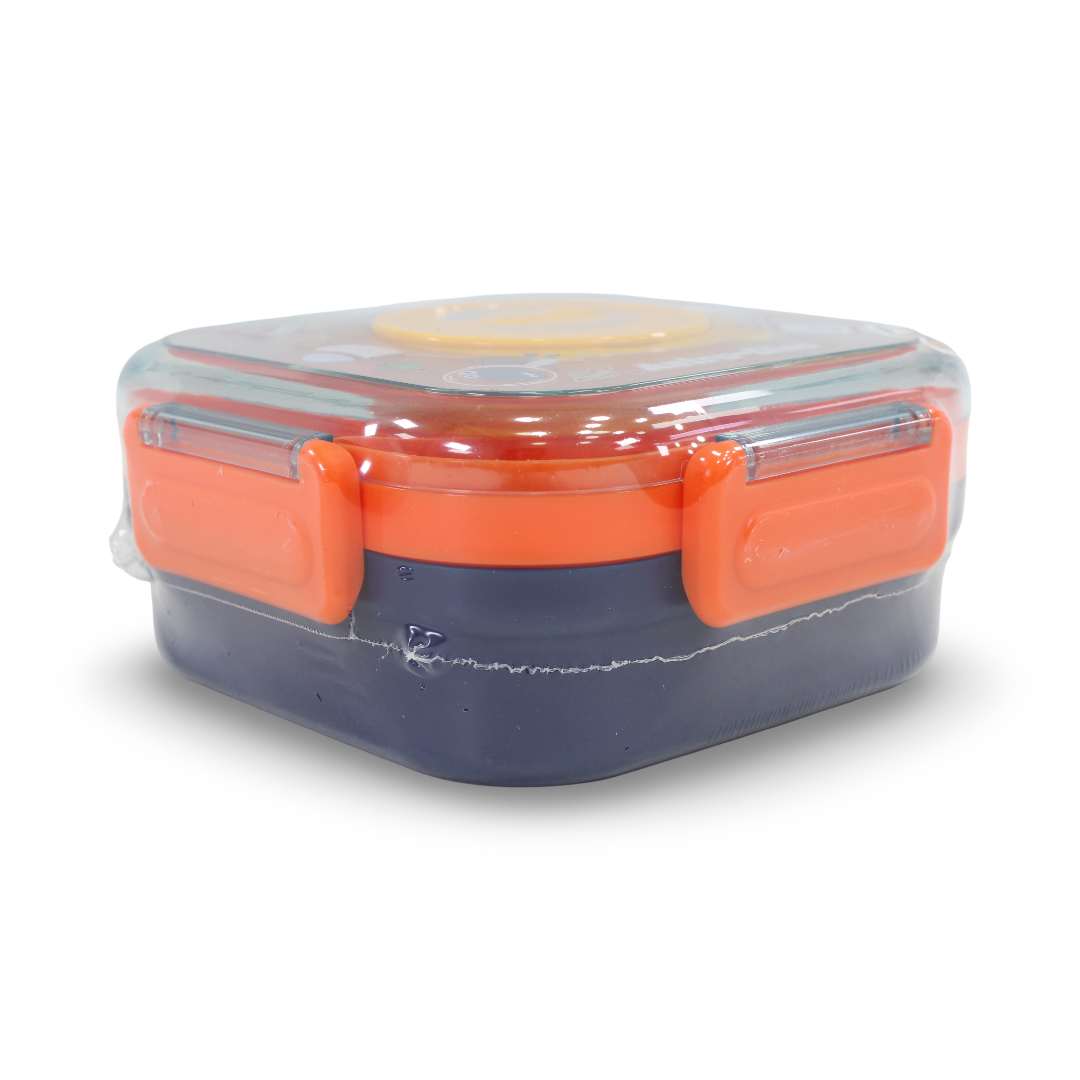 Astro-Dino Lunch Box with (Fork ,Spoon and Sauce Container) – Navy & Orange