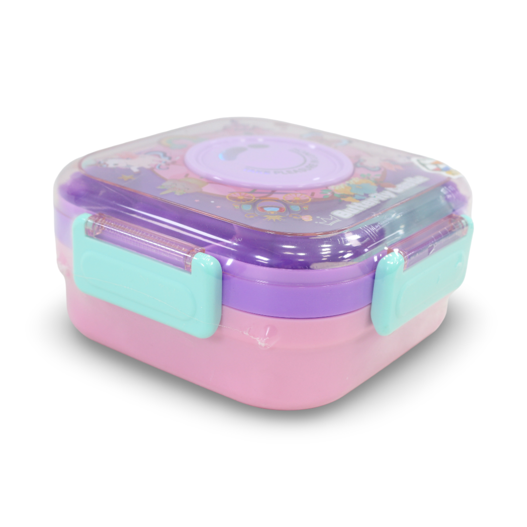 Unicorn Lunch Box with (Fork ,Spoon and Sauce Container) – Pink & Purple