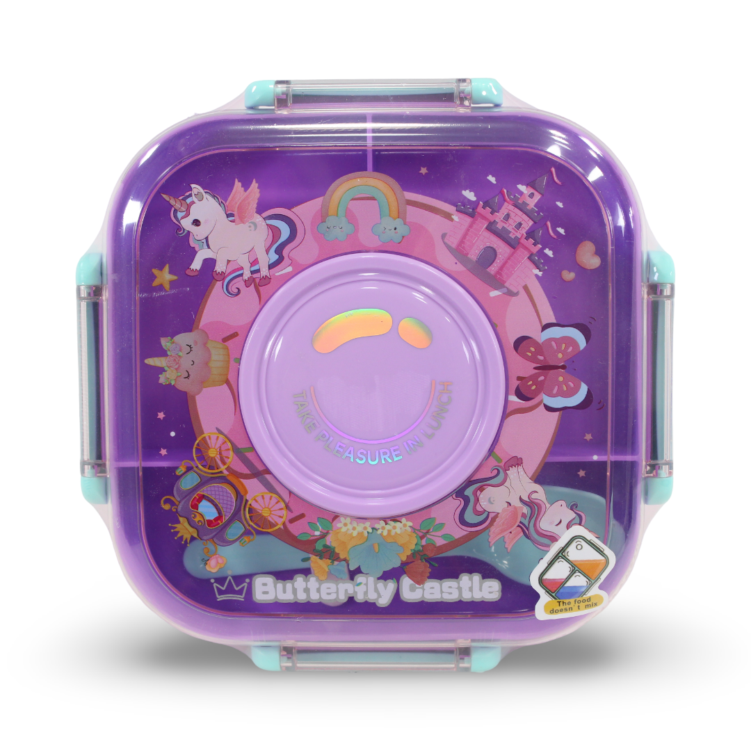 Unicorn Lunch Box with (Fork ,Spoon and Sauce Container) – Pink & Purple
