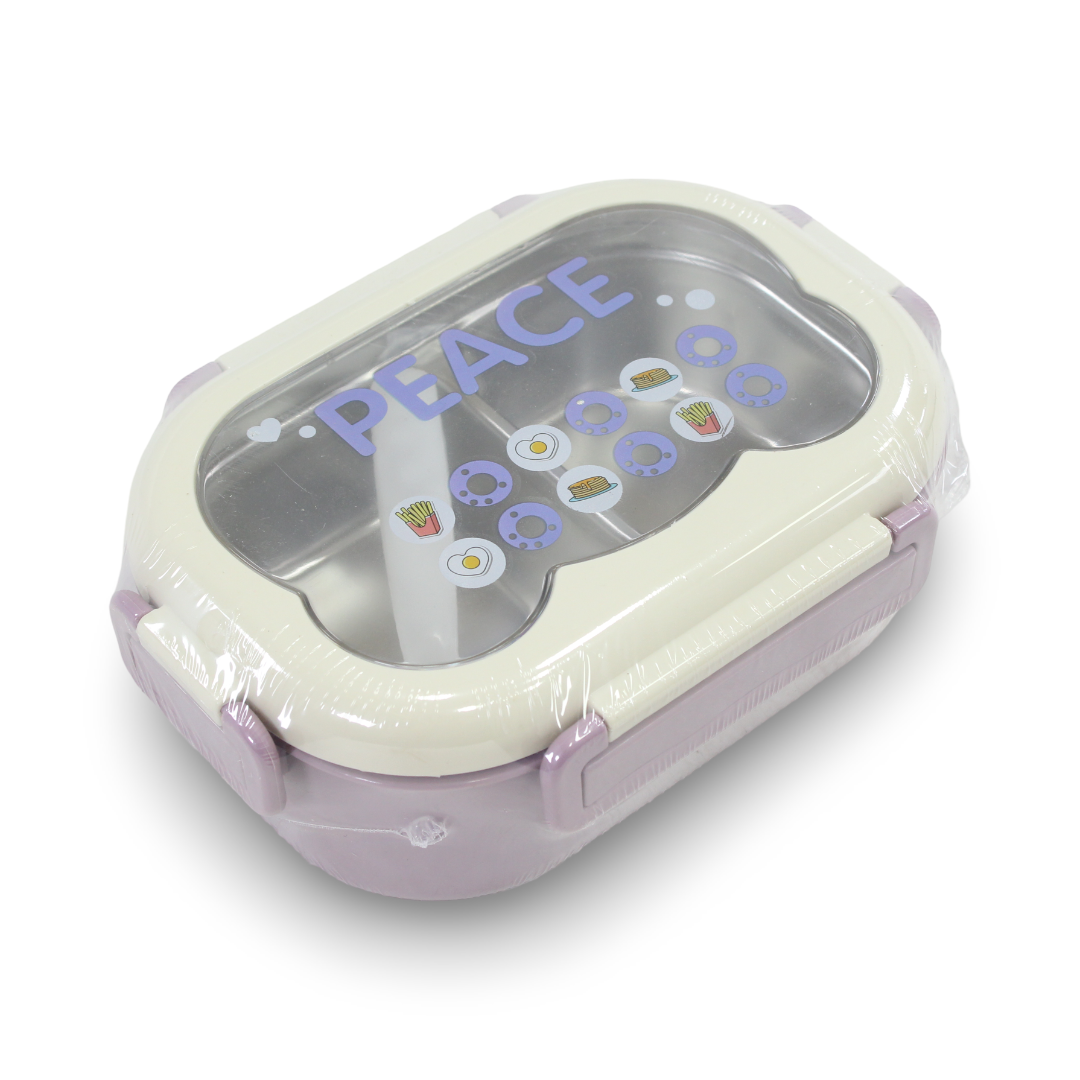 Peace Stainless Steel Lunch Box with Spoon – Purple & White - School - Andalusia