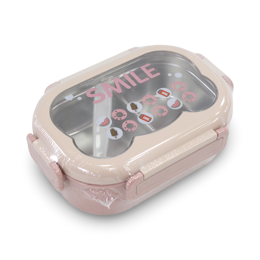 Smile Stainless Steel Lunch Box with Spoon – Dusty Pink - School - Andalusia