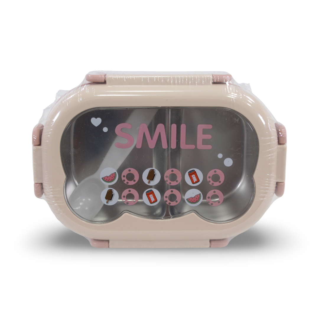 Smile Stainless Steel Lunch Box with Spoon – Dusty Pink ( 750 mll )