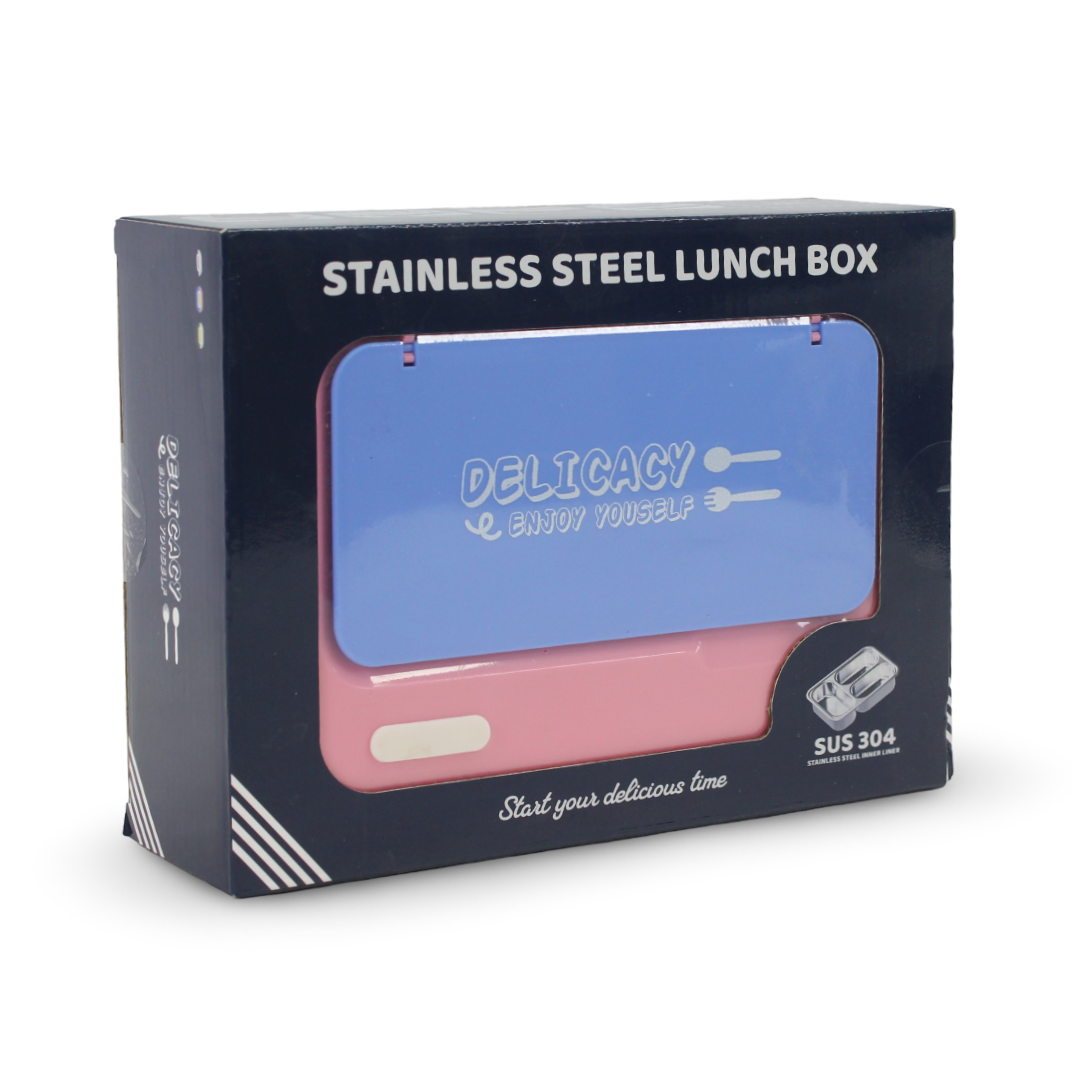 Delicacy 3-Grid Stainless Steel Lunch Box – Pink & Baby Blue