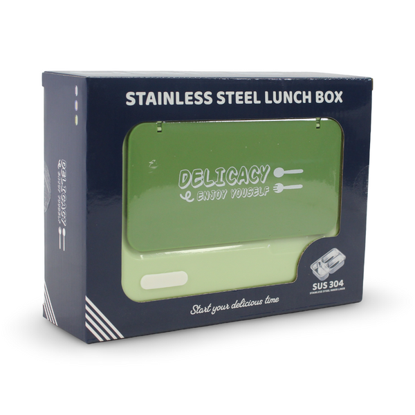 Delicacy 2-Grid Stainless Steel Lunch Box – Mint & Olive (850L)