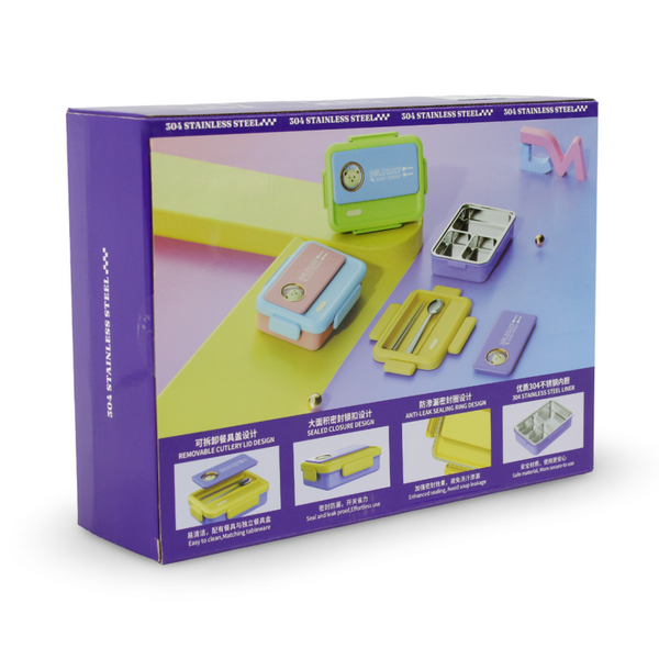 Delicacy Bento Stainless Steel Lunch Box – Yellow & Purple ( 1L )