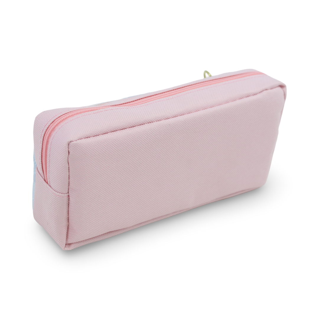 Unicorn Pencil Case with Beaded Keychain – Pink & Baby Blue