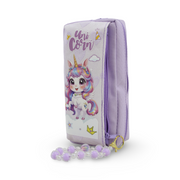 Unicorn Pencil Case with Beaded Keychain – Purple