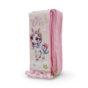 Unicorn Pencil Case with Beaded Keychain – Pink