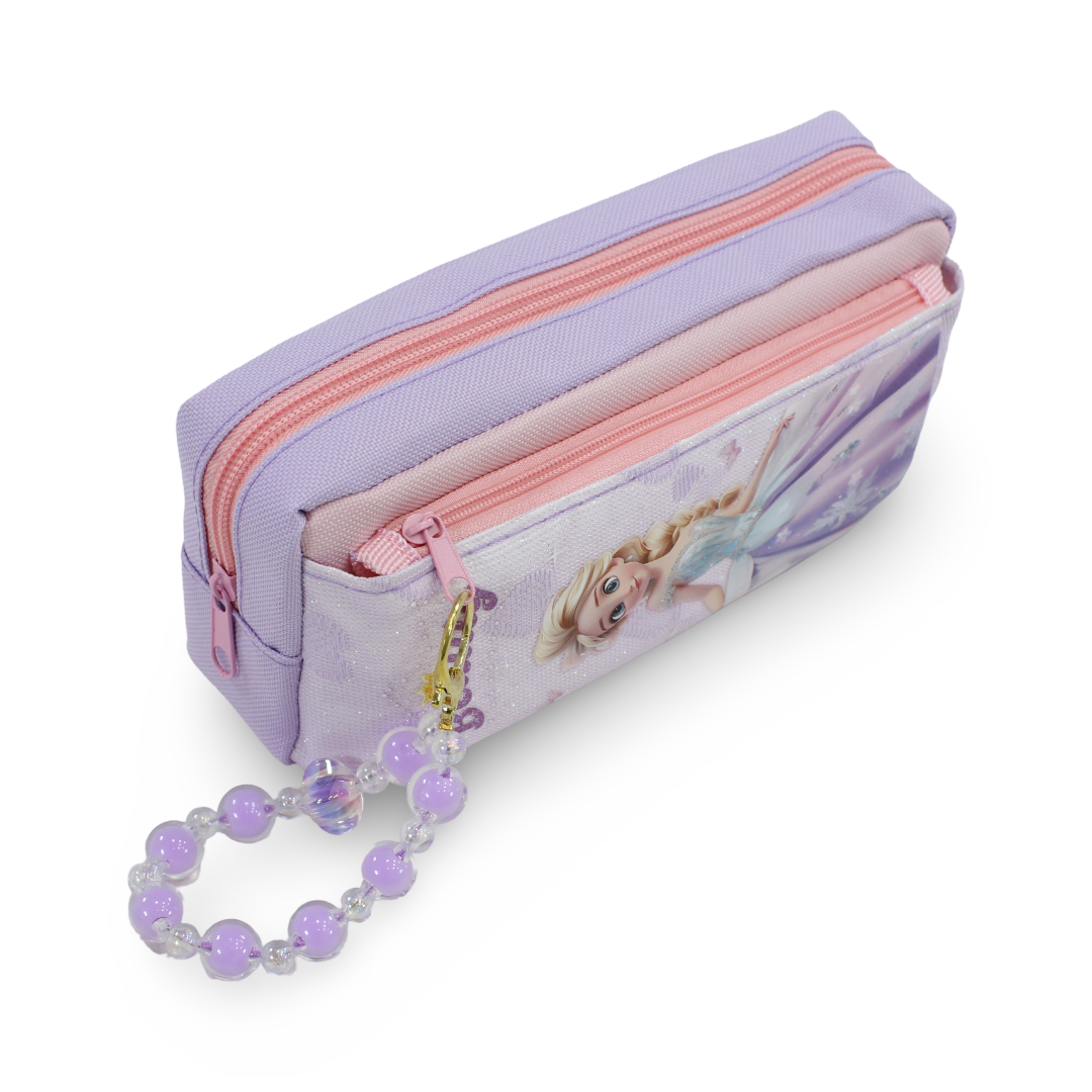 Frozen Pencil Case with Beaded Keychain – Purple