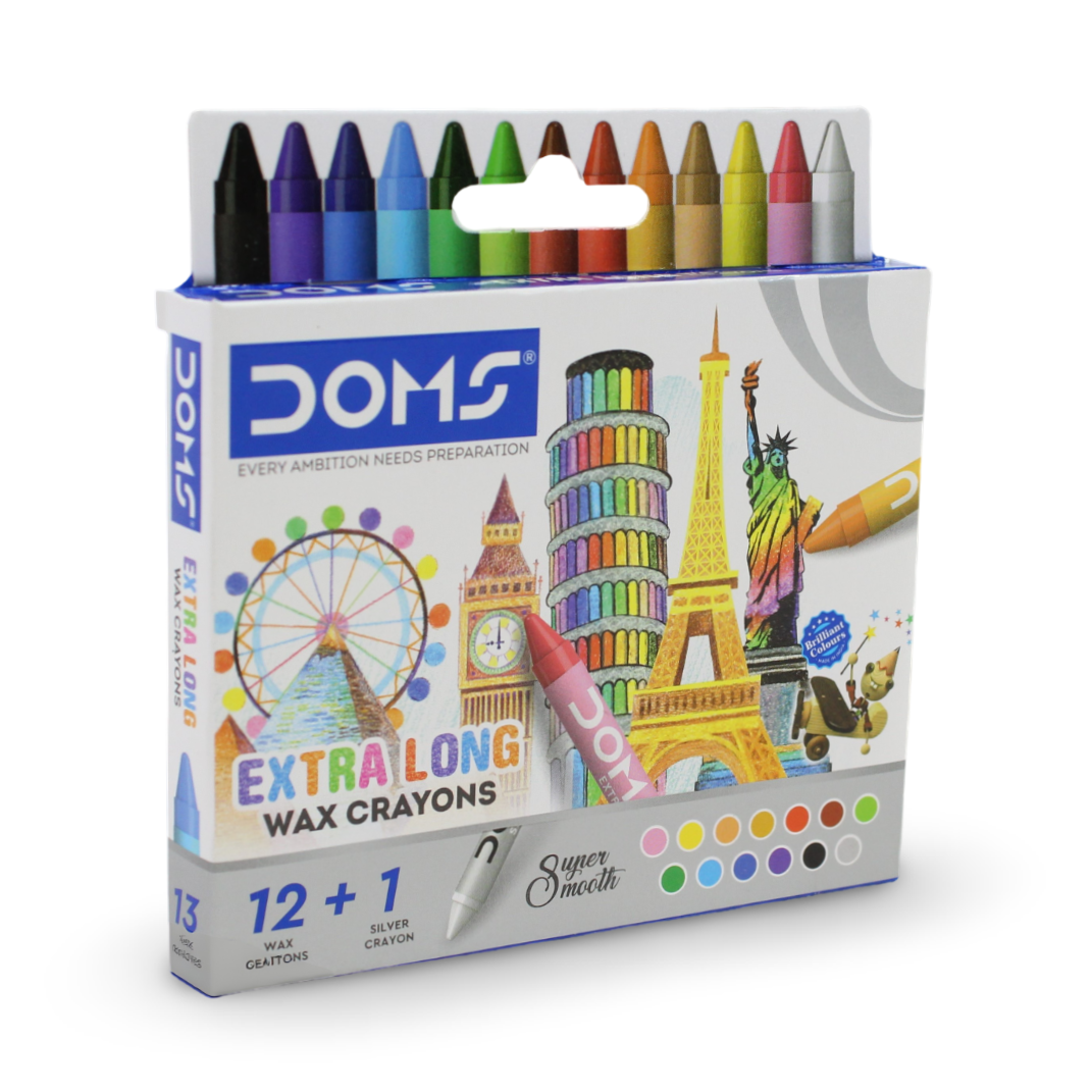Doms Extra Long Wax Crayons – 12 Shades + 1 Free Silver Crayon