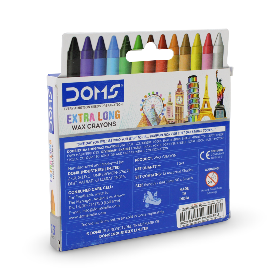 Doms Extra Long Wax Crayons – 12 Shades + 1 Free Silver Crayon