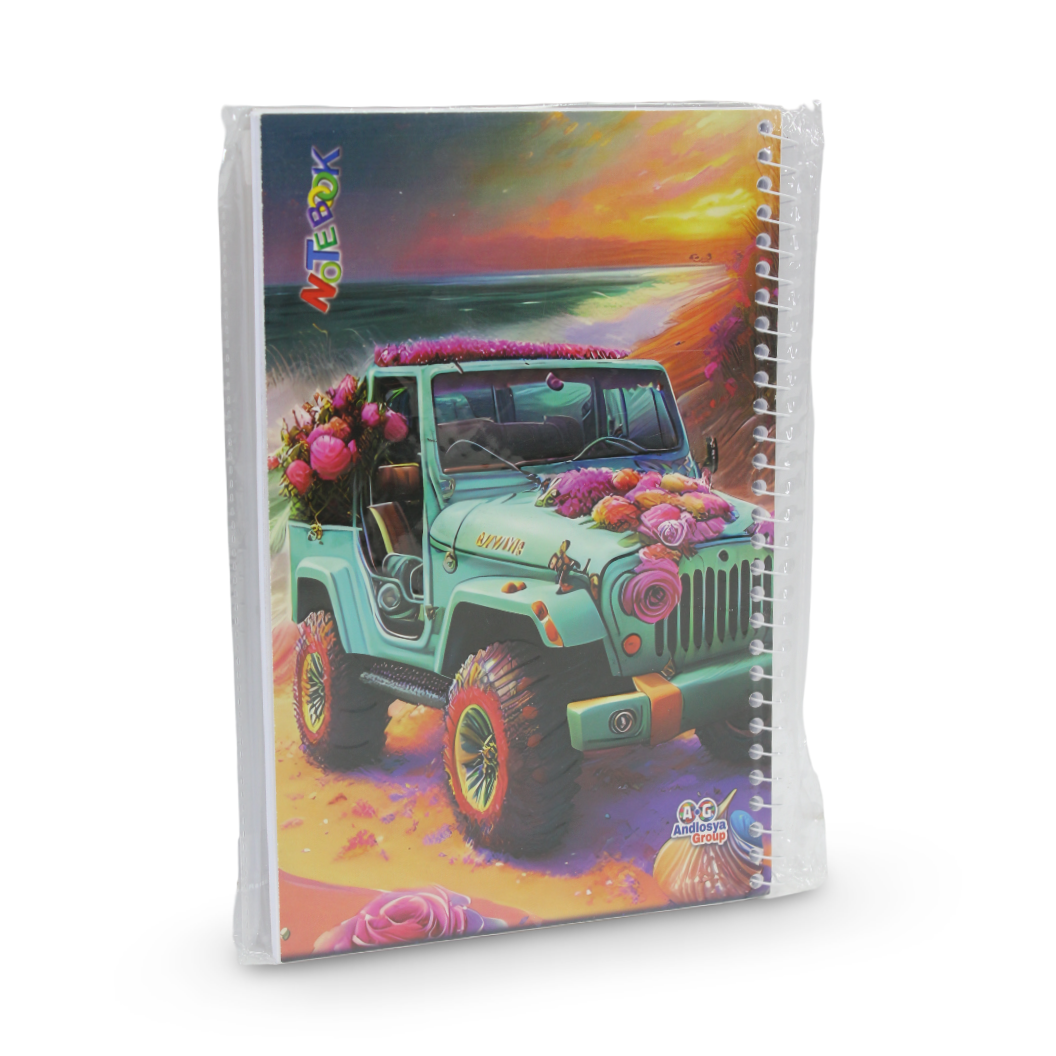 Car with Flowers Notebook – 100 Pages - School - Andlosya Group
