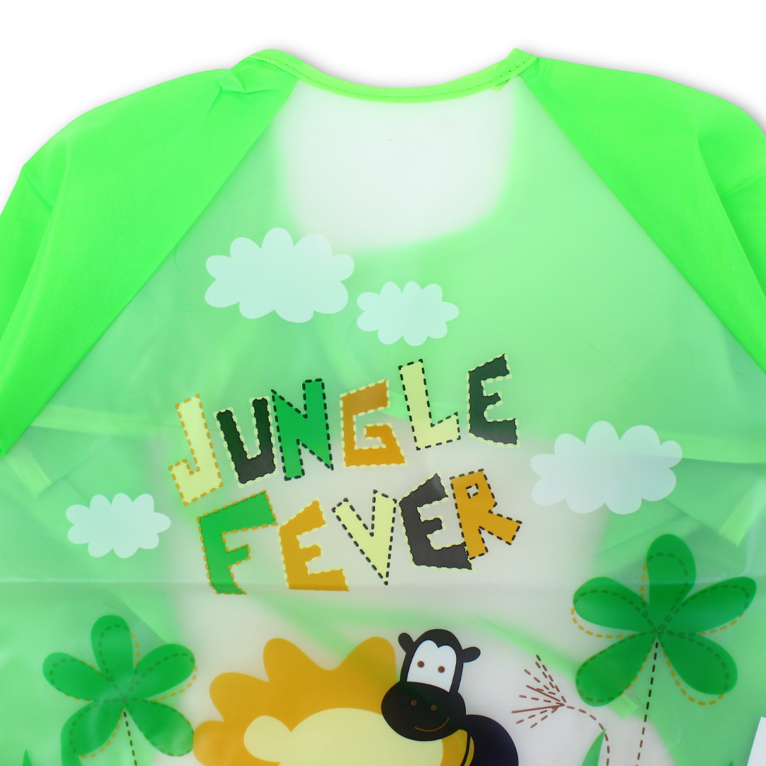 Waterproof Long-Sleeved Baby Bib – Green with Lion Print