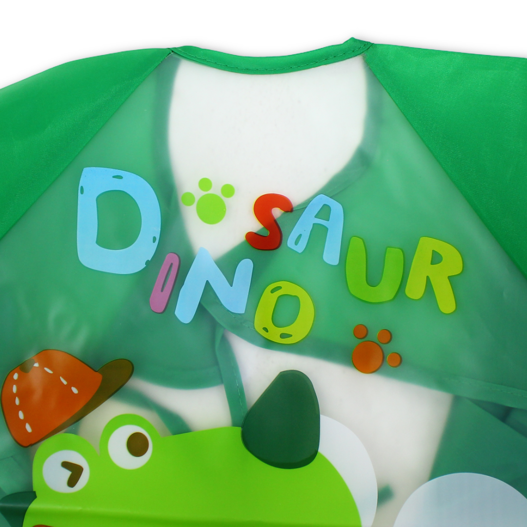 Waterproof Long-Sleeved Baby Bib – Green with Dino Print