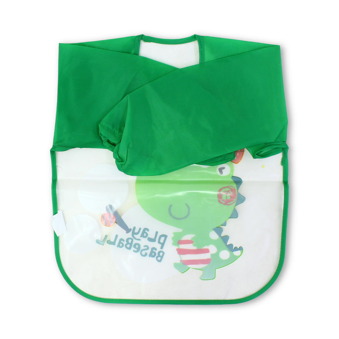Waterproof Long-Sleeved Baby Bib – Green with Dino Print