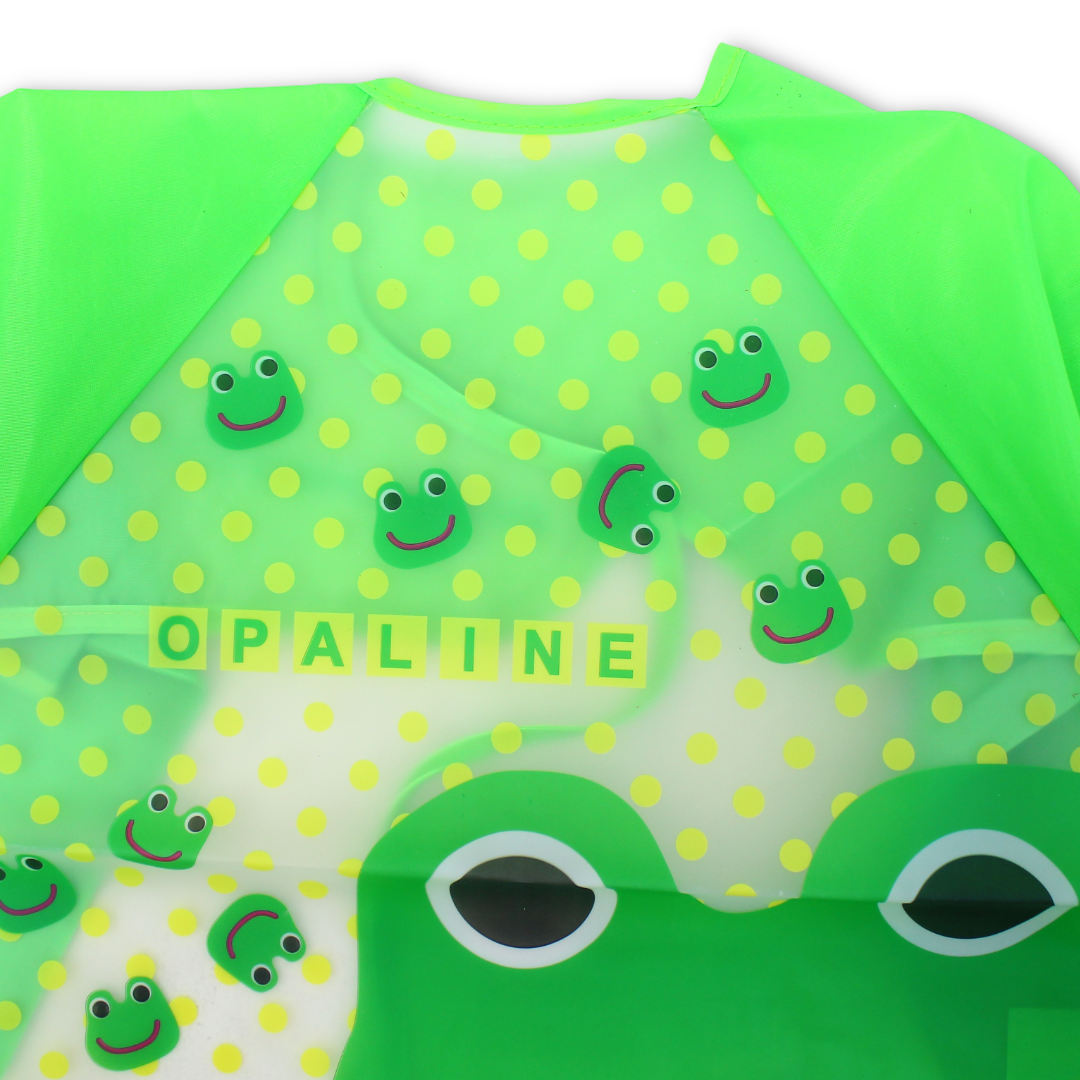 Waterproof Long-Sleeved Baby Bib – Green with Frog Print