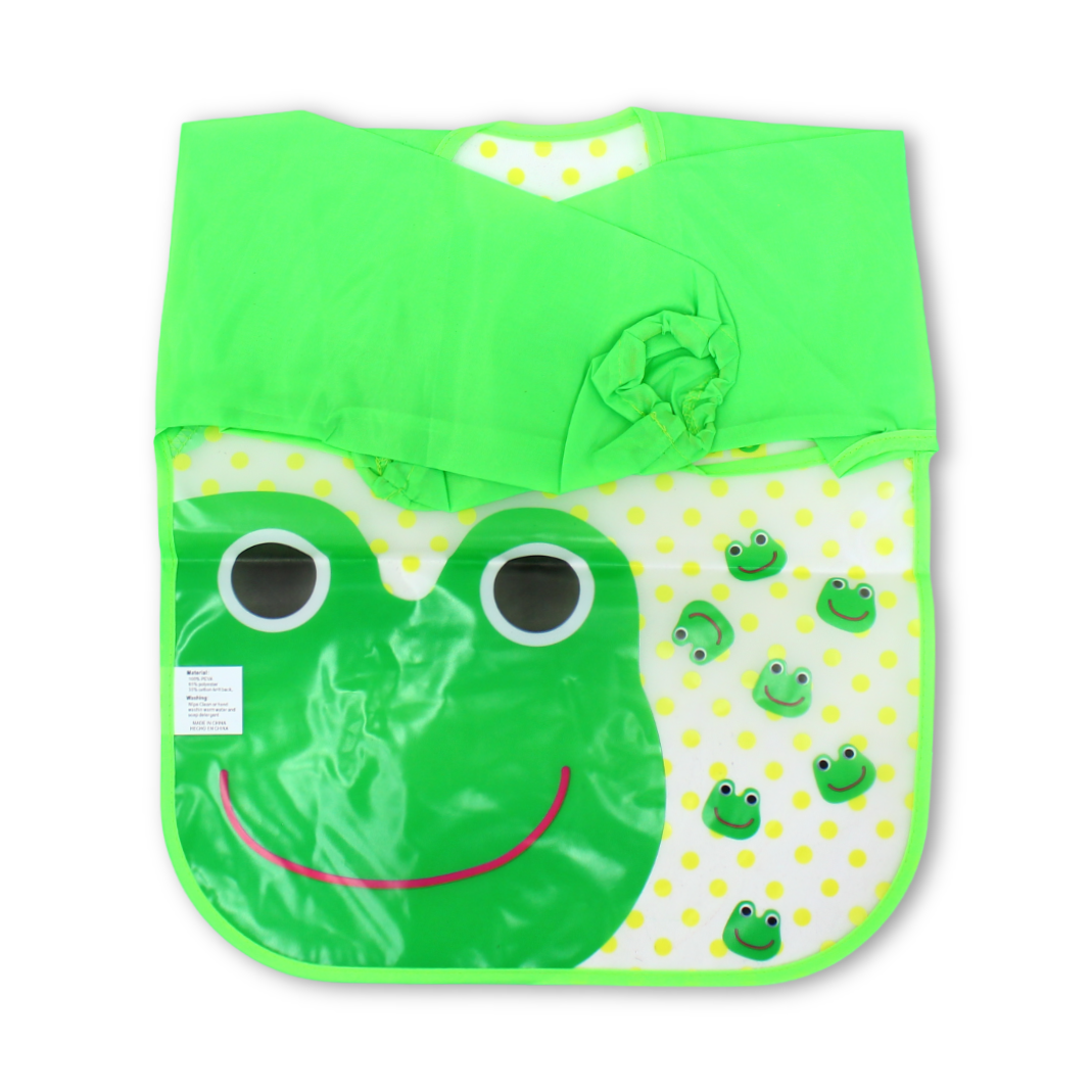 Waterproof Long-Sleeved Baby Bib – Green with Frog Print